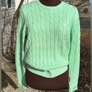NWOT VINEYARD VINES sL mint cable knit crewneck-cotton/rayon-pink whale